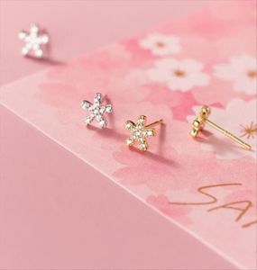 Mini Small Five Petal Flower Stud örhängen för kvinnor äkta 100 925 Sterling Silver Party Jewelry Accessories8158554