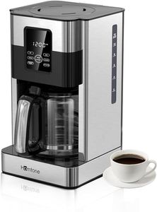 ホムトンコーヒーメーカー12カッププログラマブル、アンチドリップデジタルコーヒーマシン、ホットコーヒー用の醸造強度コントロールコーヒーメーカー、LCDタッチスクリーン、パーマネントフィルター、1000W