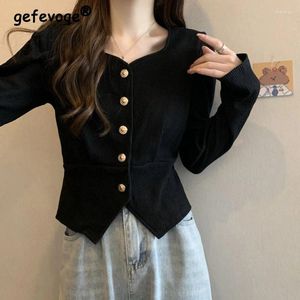 Women's Jackets Spring Autumn Women Trendy Square Collar Ribbed Y2K Chic Button Casual V Neck Long Sleeve Solid Slim Coat Ropa De Mujer