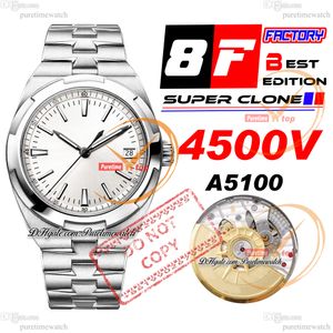 8F Overseas 4500V Ultra-Thin A5100 Self Winding Automatic Mens Watch 41mm Silver Stick Dial Stainless Steel Bracelet Super Edition Watches Puretime Reloj Hombre