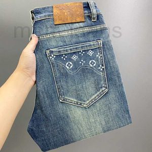 Jeans masculinos designer high end outono nova moda coreana estiramento jeans masculino solto pequeno tubo reto high end luxo calças versáteis esqj