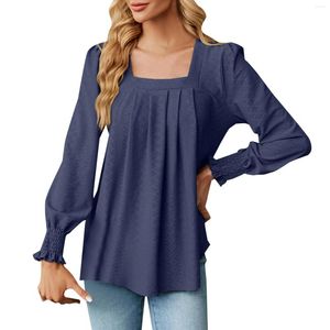 Kvinnors T -skjortor Spring Elegant Fashion Blus Temperament Square Neck Pendil Shirt Top Casual Office Lady Long Sleeve
