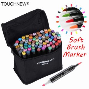 Markers TouchNew 1 Color Markers Manga Ritning Markers Pen Alkoholbaserad skiss FeltTip Feily Twin Brush Pen Art Supplies