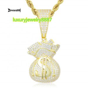 Straße Hip Hop Diamant Zirkonia Moissan Dollar Geld Tasche Gold Münzfach Anhänger Halskette Personalisierte Flut Männlich