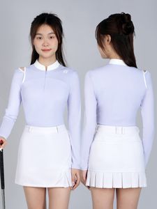 골프 여성의 봄 여름 여름 한국 에디션 컷 아웃 디자인 감각 여성 상단 긴 슬리브 슬림 한 스트레치 컬로 치마 세트
