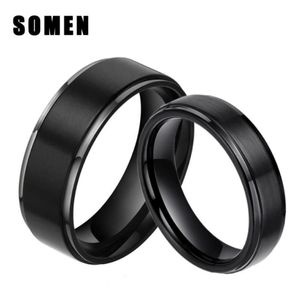 Wedding Rings 2Pcs 6mm & 8mm Sets 100% Pure Titanium Black Couple Bands Engagement Lovers Jewelry Alliance Bague Homme304F