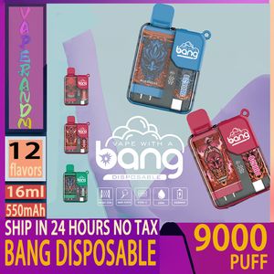 Vape 9000 Sigarette elettroniche monouso monouso Bang 9000 Puff 0,8ohm Bobina a rete 16ml Pod 550mAHh Batteria ricaricabile Cigs elettroniche Puff 9K 0% 2% 3% 5% Kit penna Vape