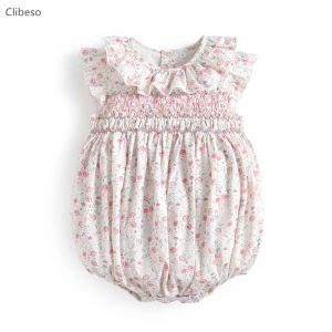 Vestidos bebê meninas irmã combinando roupas crianças floral smocked vestido recém-nascido artesanal smocking macacão geral espanhol meninas vestidos