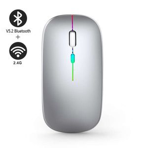Comunicações Bluetooth V5.2 + mouse sem fio de 2,4 GHz com 1600 DPI, bateria recarregável de 500 mAh, adaptador mini USB para uso em computador e escritório