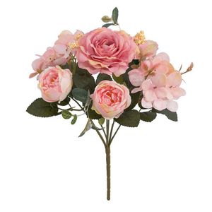 Högkvalitativ 28 cm konstgjorda blommor Retro Silk Rose Bouquet Hydrangea Peony Vintage Bride Holding Fake Plants Home Wedding Decoration Accessories