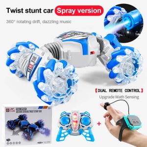 Cars 4WD RC Stunt Car 2.4G Radio Gesture Induction Music Light Stunt Spray Remote Control Car OffRoad Watch Control Toys for Boy