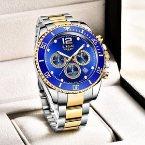 Men Watches LIGE Top Stainless Steel Waterproof Quartz Watch Men Fashion Sport Blue Chronograph Relogio Masculino203a