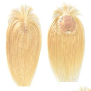 Synthetische Perücken Synthetische S 613 Blonde Echthaar Topper mit Pony 18 Zoll für Frauen Clip in Stücken gebleichtes Er White Remy 230210 Dro Dh1Vl