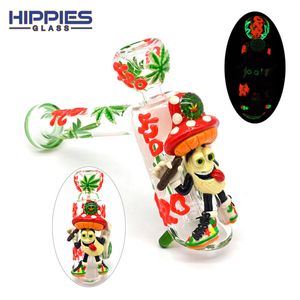 1pc,7.9in,Glow In The Dark 3D Glass Hammer Pipe Glass Smoking Pipes Bongs Hand Pipes Spoon Glass tabacco Pipe wholesale