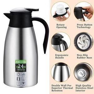 Bottiglie d'acqua 1.5L/2L Bollitore termico per caffè Boccette isolate sottovuoto in acciaio inossidabile Coperchio a prova di perdite con manico Thermos Bottiglia Pentola