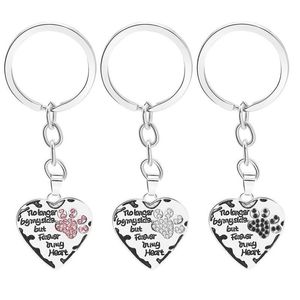 12 Pcs Lot Key Chain No Longer By My Side But Forever In My Heart Paw Print Heart Keychain Pet Animal Lovers Memorial Friend Key R271d