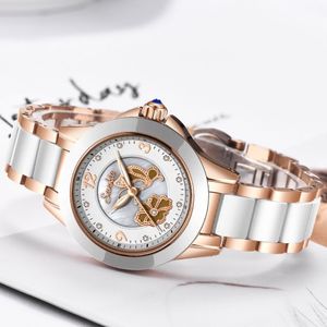 Sunkta Crystal Watch Kobiety Wodoodporne różowe złote stalowe paski na nadgarstki Watche Top Bransleta Bransoletka Relogio Femin3309k