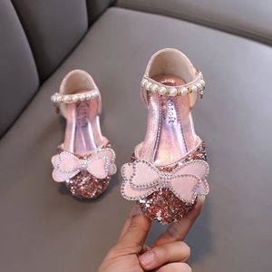 Summer Girls Princess Diamond Sandals Kids Sequin Bow Baby Shoes Childrens Party Shoes Flat Sandals Size 21-36 J47 240226