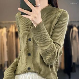 Malhas femininas moda coreana retro borla 2024 cardigan camisola de malha superior casaco de manga longa