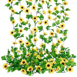 Decorative Flowers 8Pcs Artificial Sunflower Garlands Faux Silk Vines With Green Leaves For Wedding Table Home Birthday Party