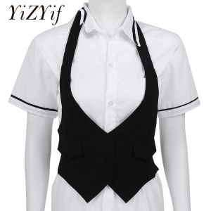 Socks Yizyif Women Casual Short Suit Vest Halter Neck Backless with Belt Selftie at Back Button Down Fully Lined Vest Waistcoat Top