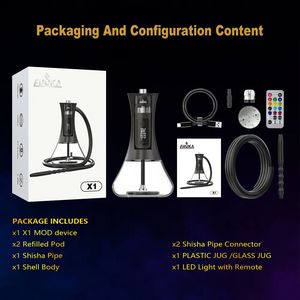 Arab Shisha E Hookah X1 60W Electronic Hosah Kit Bytesbar pod Square Electric Hosah Cartridge Refillable Ehookah Disponibla Hookah 2400mAh förångare 8 ml huvud