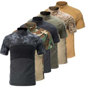 メンズTシャツ夏の短袖トップメンズ特大Tシャツクイック乾燥戦術的なTシャツ通気性カモフラージカーゴシャツJ240228
