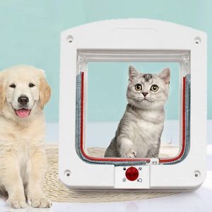 Cages Pet Door 4 Way Locking Security Lock ABS Plastic Dog Cat Flap Door Controllable Switch Small Pet Gate Door Cat Dogs Flap Doors