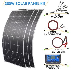 Sistema Solare Solare Generatore di Energia 300w 200w Off Grid Caricabatterie Spot Esterno 12v Kit Completo per Posto Auto Coperto Domestico