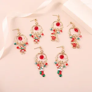 Dangle Earrings Multicolor Beaded Christmas Red And Green Fur Balls Santa Tree Stocking Pendants Year's Party Gifts