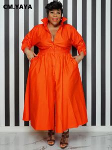 CM. Yaya Vintage Plus Size Women Single Bered Laped Okoł Lapowy Długie rękaw Big Swing Shirt Fashion Maxi Long Sock Dress Vestidos 240228