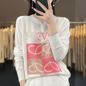 Designer mulheres e camisola outono e inverno tripulação pescoço longo cardigan carta bordado roupas casuais quente manga longa outwear casacos de malha 0