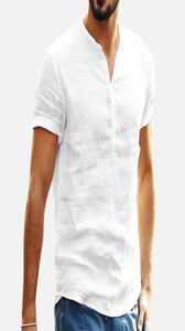 Men Clothes 2020 Men039s Baggy Cotton Linen Solid Color Short Sleeve Retro T Shirts Tops Blouse V neck T Shirt SXXL5040444