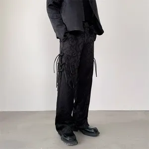 Erkekler Pantolon 2024 Moda Zarif Saten Jakquard Tassel Knot Düğmesi Erkek Çin tarzı Sokak Gündelik Vintage Pantolon