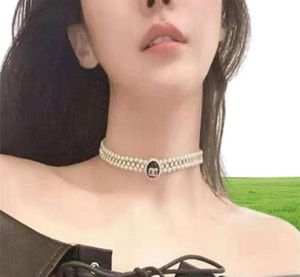 fashion double pearl diamond necklace fashion high grade atmosphere letters clavicle chain choker chain8373693