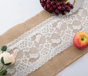 Przyjęcie weselne zaopatrzenia w Linen Lace Table Runner Vintage Burlas