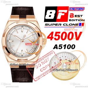 8F 해외 4500V 울트라 층 A5100 셀프 와인딩 자동 남성 시계 시계 41mm 로즈 골드 실버 스틱 다이얼 브라운 가죽 슈퍼 에디션 시계 PURETIMEWATCH RELOJ HOMBRE