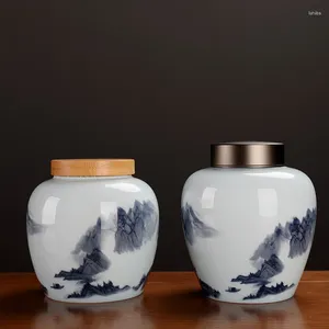 Storage Bottles Classical Ceramic Tea Double-lid Tin-lid Sealed Hand-painted Landscape Candy Nuts Coffee Beans Containers