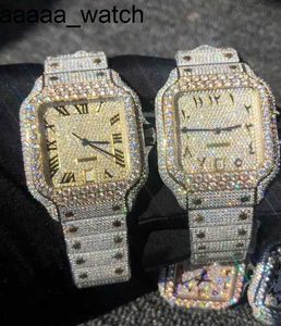 로즈 카터 다이아몬드 시계 골드 혼합 시어 대형 로마 숫자 럭셔리 미스 스퀘어 기계 남성 착빙 입방 지르코니아 감시