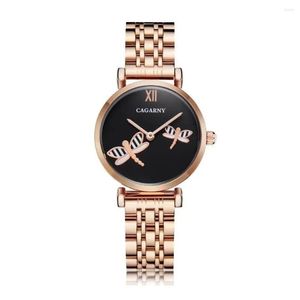 Cagarny Wristwatches Shinning Diamonds Women Wather Women Quartz Watches Rose Gold Steel Bracelet Dress299L