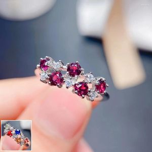 Cluster Rings MeiBaPJ Natural Garnet/Sapphair Fashion Ring For Women Real 925 Sterling Silver Charm Fine Jewelry