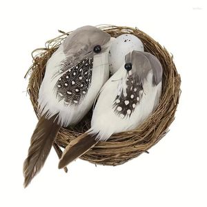 Garden Decorations Realistic Feathered Birds With Nest & Egg Artificial Craft For Parties Lawn Decor Home Car Ornament