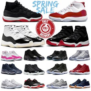 Entrega rápida Jumpman 11s Basquetebol Sapatos Cereja 11 Homens Mulheres Gratidão Criado Veludo Cool Grey Midnight Navy Cap e Vestido Cimento Cinza Treinadores Sapatilhas Esportivas