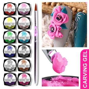 12 färger Sculpture Gel Set 4D snidande nagellack ritmönster DIY Flowers Design Decoration Art Carved Pen Tool 240219