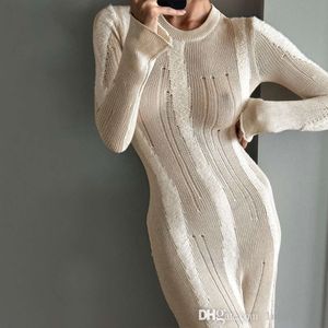 2024 Spring Knitted Sexy Dress Perspective Hollow Out Long Sleeve Long Sleeve Maxi Long Dresses For Woman