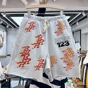 Men's Shorts High Street Flame Embroidery Letter RRR123 Shorts Men Women Retro Worn Loose Hip Hop Casual Shorts J240228