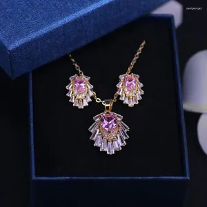 Naszyjnik Ustaw fabrykę Bezpośredni sprzedaż wiele kolorów różowy cyrkon złota biżuteria na kostium dla kobiet kolczyki stadninowe w sklepie