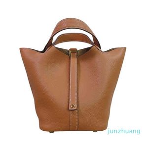 Bags Large Designer Bag Locks Top Layer Cowhide Litchi Pattern Basket Bucket Capacity Women's312g