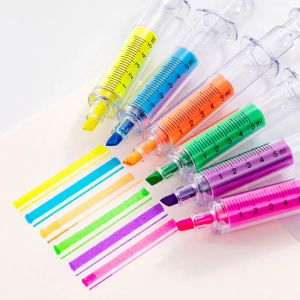 Pens 60Pcs Children Drawing pens Stationery Highlighters Fluorescent Needle Tube Shape Highlighter Marker Nite Writer Syringe Pens