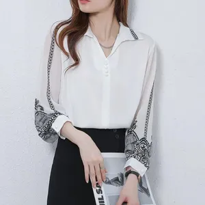 Women's Blouses Fashion Woman Blouse 2024 V Neck Printed Chiffon Long Sleeve Shirt for Women Autumn Loose Top Camisas De Mujer